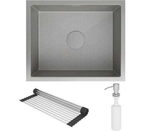 Кухонная мойка Roxen Uno 560210-54S под столешницу сатин/текстурная поверхность ролл-мат, дозатор, сифон