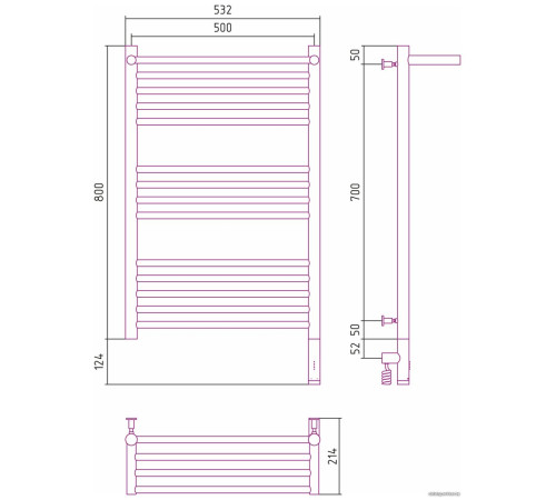 Полотенцесушитель Сунержа Богема с полкой 3.0 800х500 МЭМ правый 31-5807-8050