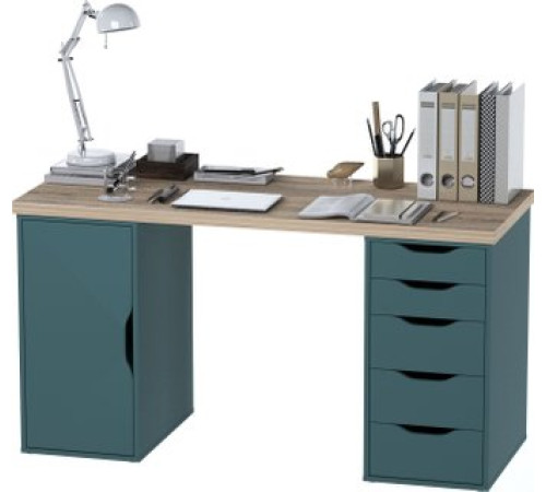 Офисный стол Mebelain Ингар 2/5/DV дуб беленый/серый/бирюзовый