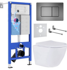 Унитаз подвесной Roxen Antares One Rimless 6 в 1 StounFix Dual Fresh 613423 оружейная сталь/металл