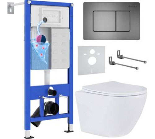 Унитаз подвесной Roxen Antares One Rimless 6 в 1 StounFix Dual Fresh 613423 оружейная сталь/металл