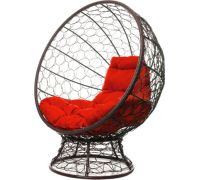 Кресло M-Group Кокос на подставке 11590206 коричневый ротанг/красная подушка