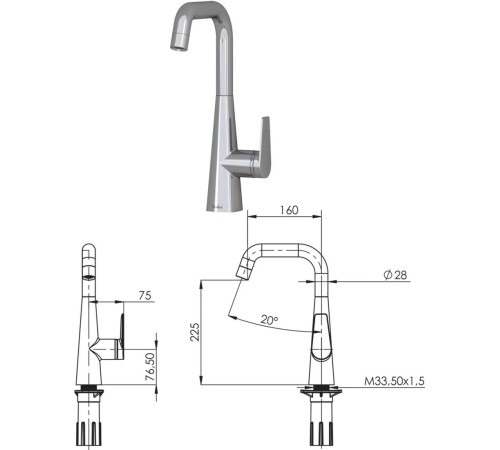 Смеситель Teska Teco E4206 хром