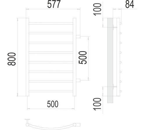 Полотенцесушитель TERMINUS Классик П8 500x800 с боковым подключением 50, RAL 9003
