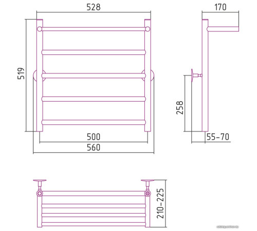 Полотенцесушитель Стилье Универсал-54 600х500 Полка + 4 П 21 00654-6050