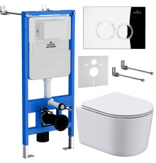 Унитаз подвесной Roxen Simple Compact в комплекте с инсталляцией StounFix Dual Fresh 6 в 1 913681 кнопка: хром глянец