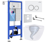 Унитаз подвесной Roxen Antares Tornado в комплекте с инсталляцией StounFix Dual Fresh 6 в 1 968335 кнопка: белый глянцевый