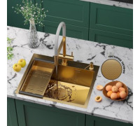 Кухонная мойка Roxen Simple 560220-60G-GR золото/текстурная PVD покрытие с коландером и дозатором