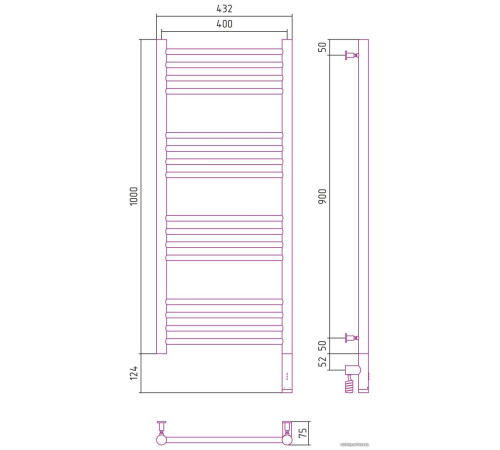 Полотенцесушитель Сунержа Богема 3.0 прямая 1000х400 МЭМ правый 31-5805-1040