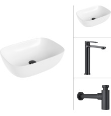 Умывальник Lauter 21493A + Moon 21СК8691BS с сифоном 21635B черный матовый