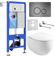 Унитаз подвесной Roxen Egg в комплекте с инсталляцией StounFix Dual Fresh 6 в 1 964237 кнопка: оружейная сталь