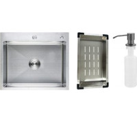 Кухонная мойка Schtoff Best Silver 6050 + коландер металл K-1 BLACK + дозатор SD-1 GREY