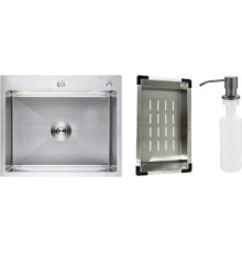 Кухонная мойка Schtoff Best Silver 6050 + коландер металл K-1 BLACK + дозатор SD-1 GREY