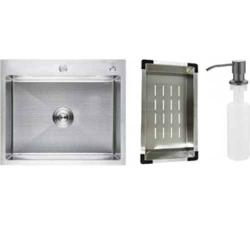 Кухонная мойка Schtoff Best Silver 6050 + коландер металл K-1 BLACK + дозатор SD-1 GREY