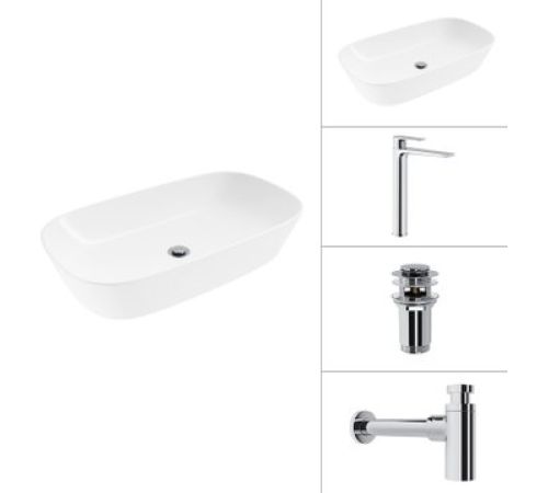 Умывальник Lauter 21393-70 + Reef 21CK8678C + сифон 21635CH + донный кл. 21190CH хром