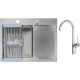 Кухонная мойка Saniteco 6550-L + Spike F9S07000 хром, с сифоном, дозатором и коландером