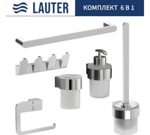 Набор аксессуаров для ванной Lauter 21TS3018 + 21TS3020 + 21TS3008 + 21TS3014 + 21TS3005 + 21TS3022 Chrome, 6 предметов
