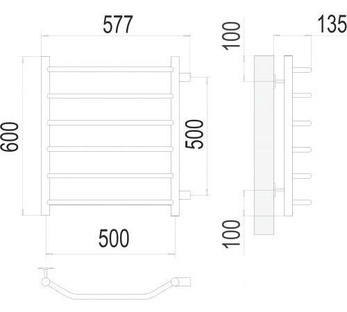 Полотенцесушитель TERMINUS Виктория П6 500x600 бп хром