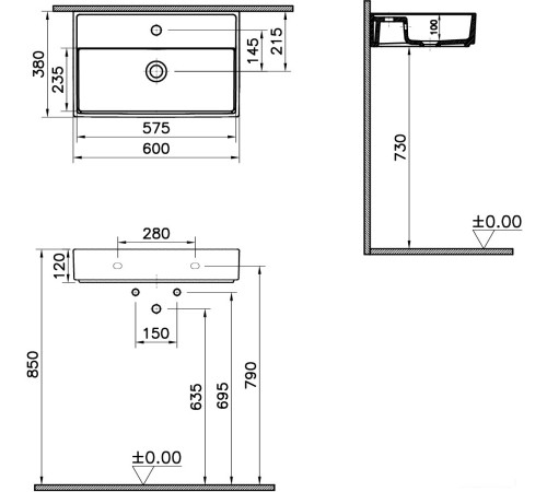Умывальник Vitra ArchiPlan 7401B003-0001