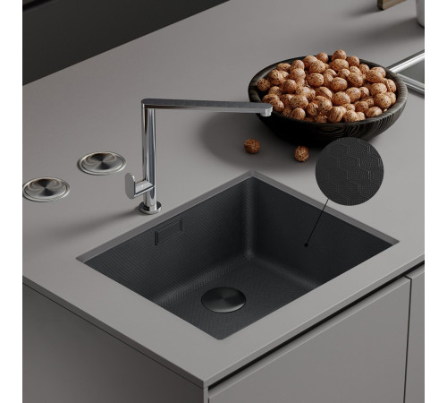 Кухонная мойка Roxen Uno 560210-54BS под столешницу графит/текстурная поверхность ролл-мат, дозатор, сифон