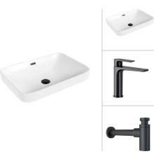 Умывальник Lauter 21441A + Reef 21CK678BS с сифоном 21635B черный матовый