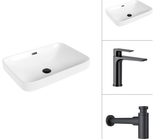 Умывальник Lauter 21441A + Reef 21CK678BS с сифоном 21635B черный матовый