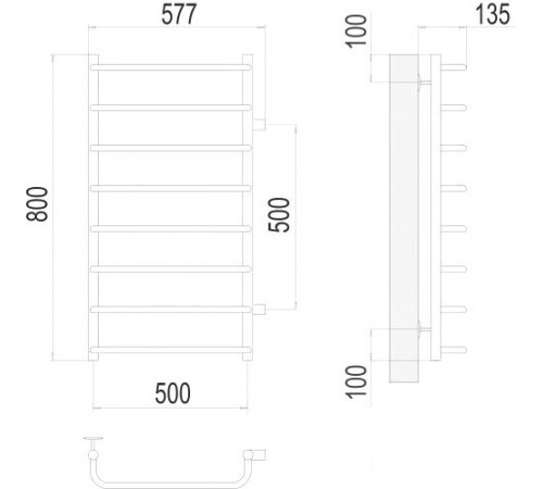 Полотенцесушитель TERMINUS Стандарт П8 500x800 бп 500 хром