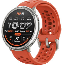 Умные часы Amazfit Active 2 серебристый, с оранжевым силиконовым ремешком