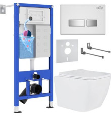 Унитаз подвесной Roxen Cube One Rimless 6 в 1 StounFix Dual Fresh 634687 белое стекло