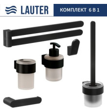 Набор аксессуаров для ванной Lauter 21TS3019 + 21TS3021 + 21TS3011 + 21TS3013 + 21TS3004 + 21TS3023 Matt Black, 6 предметов