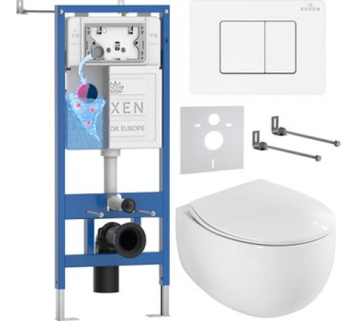 Унитаз подвесной Roxen EGG в комплекте с инсталляцией StounFix Dual Fresh 6 в 1 868537 кнопка: белый глянцевая