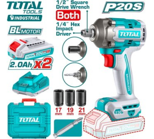 Гайковерт Total TIWLI20236 с 2-мя АКБ, кейс