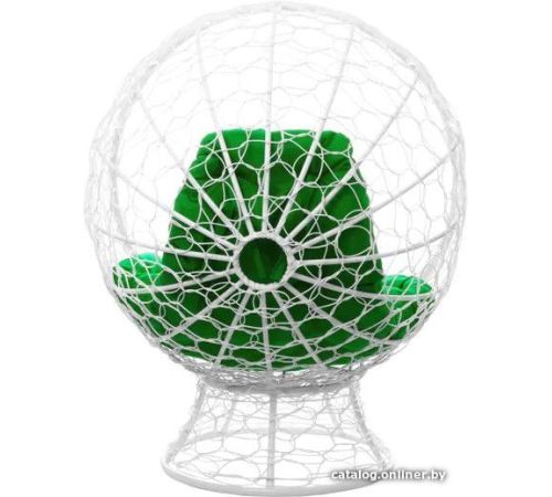 Кресло M-Group Кокос на подставке 11590104 белый ротанг/зеленая подушка