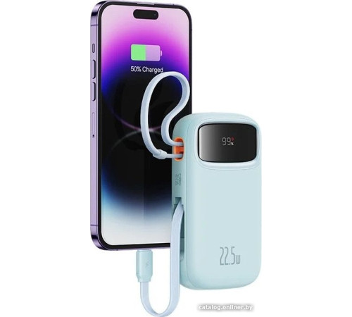 Внешний аккумулятор Baseus Qpow2 Dual-Cable Digital Display Fast Charge Power Bank 22.5W 10000mAh голубой