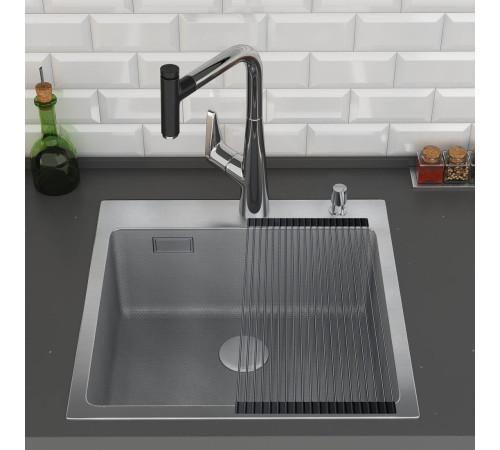 Кухонная мойка Roxen Snake 560220-45-S сатин/текстурная поверхность с ролл-матом и дозатором