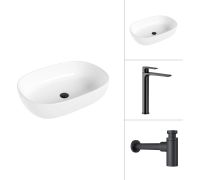 Умывальник Lauter 21836 + Reef 21CK8678BS с сифоном 21635B черный матовый