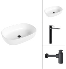 Умывальник Lauter 21836 + Reef 21CK8678BS с сифоном 21635B черный матовый