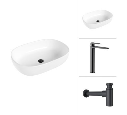 Умывальник Lauter 21836 + Reef 21CK8678BS с сифоном 21635B черный матовый