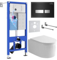 Унитаз подвесной Roxen Royal Matt в комплекте с инсталляцией StounFix Dual Fresh 6 в 1 968297 кнопка: черный/хром