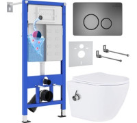 Унитаз подвесной Roxen Antares Bidet в комплекте с инсталляцией StounFix Dual Fresh 6 в 1 962282 кнопка: оружейная сталь