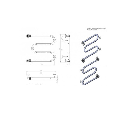Полотенцесушитель Двин M 50/50 без полки 3/4 полированный