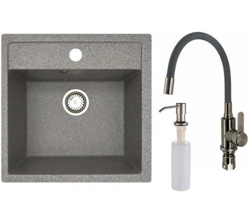 Кухонная мойка БелЭворс Rio + смеситель W74004-9 + дозатор L405-1 серый/сатин