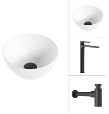 Умывальник Lauter 21601E + Reef 21CK8678BS с сифоном 21635B черный матовый