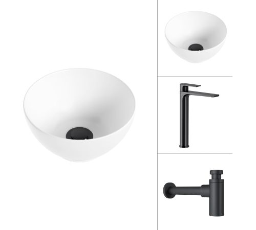 Умывальник Lauter 21601E + Reef 21CK8678BS с сифоном 21635B черный матовый
