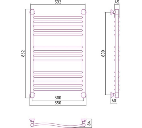 Полотенцесушитель Сунержа Флюид+ 1000x500 00-0222-8050