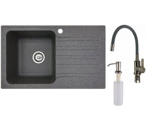 Кухонная мойка БелЭворс Styl L + смеситель W74004-9 + дозатор L405-1 серый/сатин