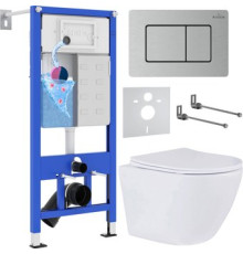 Унитаз подвесной Roxen Antares в комплекте с инсталляцией StounFix Dual Fresh 6 в 1 968418 кнопка: сатин