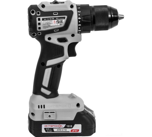 Дрель-шуруповерт Интерскол ДА-13/18В с 2-мя АКБ, кейс