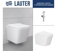 Унитаз подвесной Lauter Square с жестким сиденьем Soft Close 214903 + Breez 21GN7071CH скрытое крепление