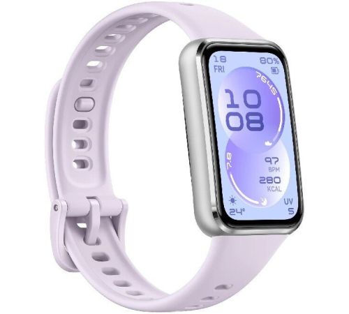 Фитнес-браслет Huawei Band 11 серебристый алюминиевый корпус, с сиреневым силиконовым ремешком, международная версия